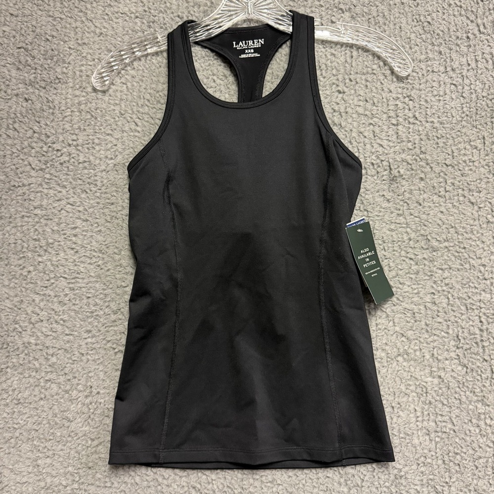 NWT Lauren Ralph Lauren LRL Women's XXS Black Racerback Activewear Tank Top